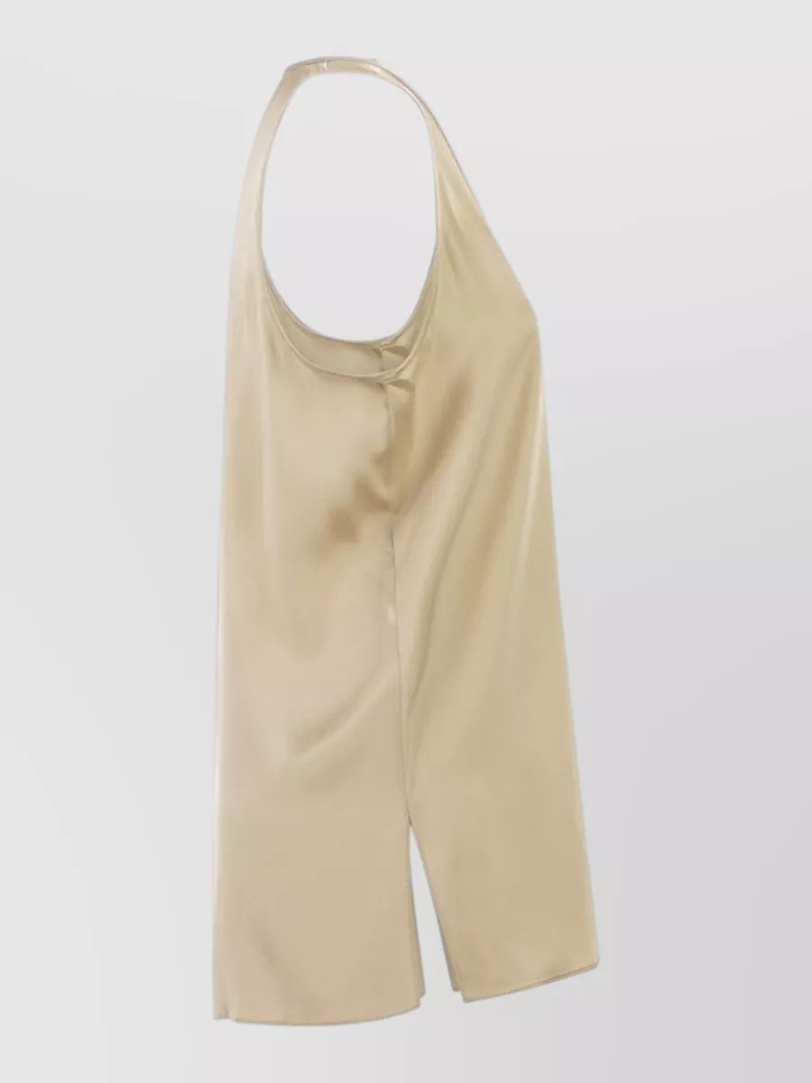 Brunello Cucinelli Sleeveless Scoop Neck Knit Top Satin Blend