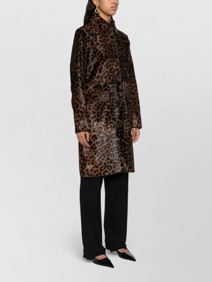 Totême Leopard-Print Calf Leather Above-Knee Coat