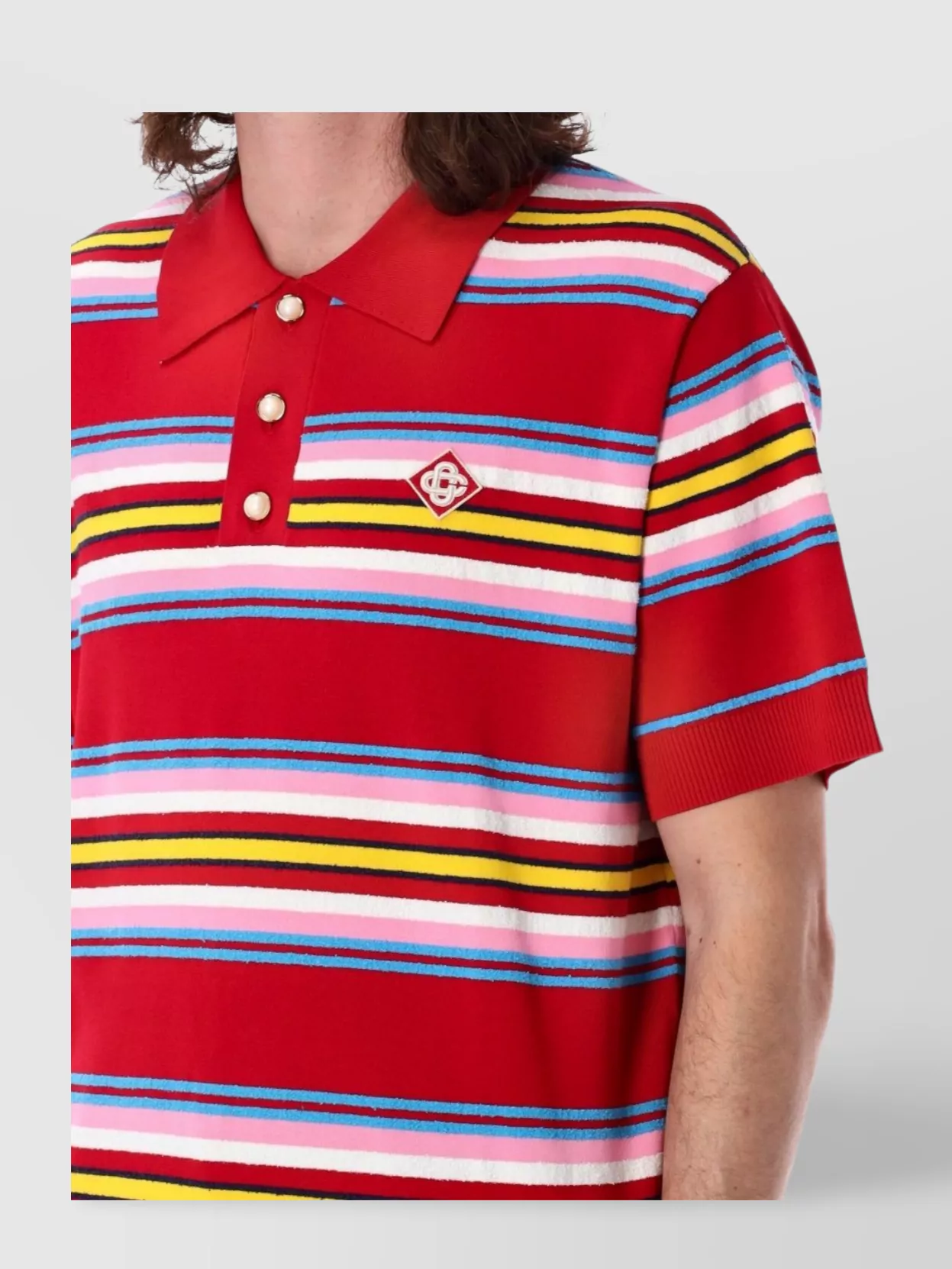 Casablanca Embroidered Logo Striped Knit Polo Shirt
