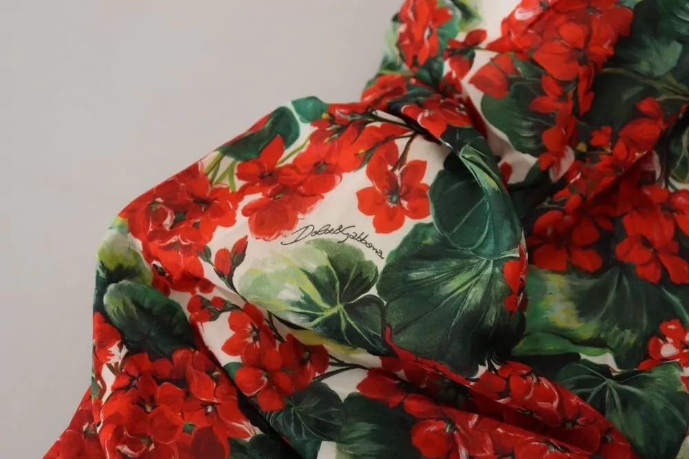 Dolce&Gabbana Silk Floral-Print Ruched V-Neck Midi Dress