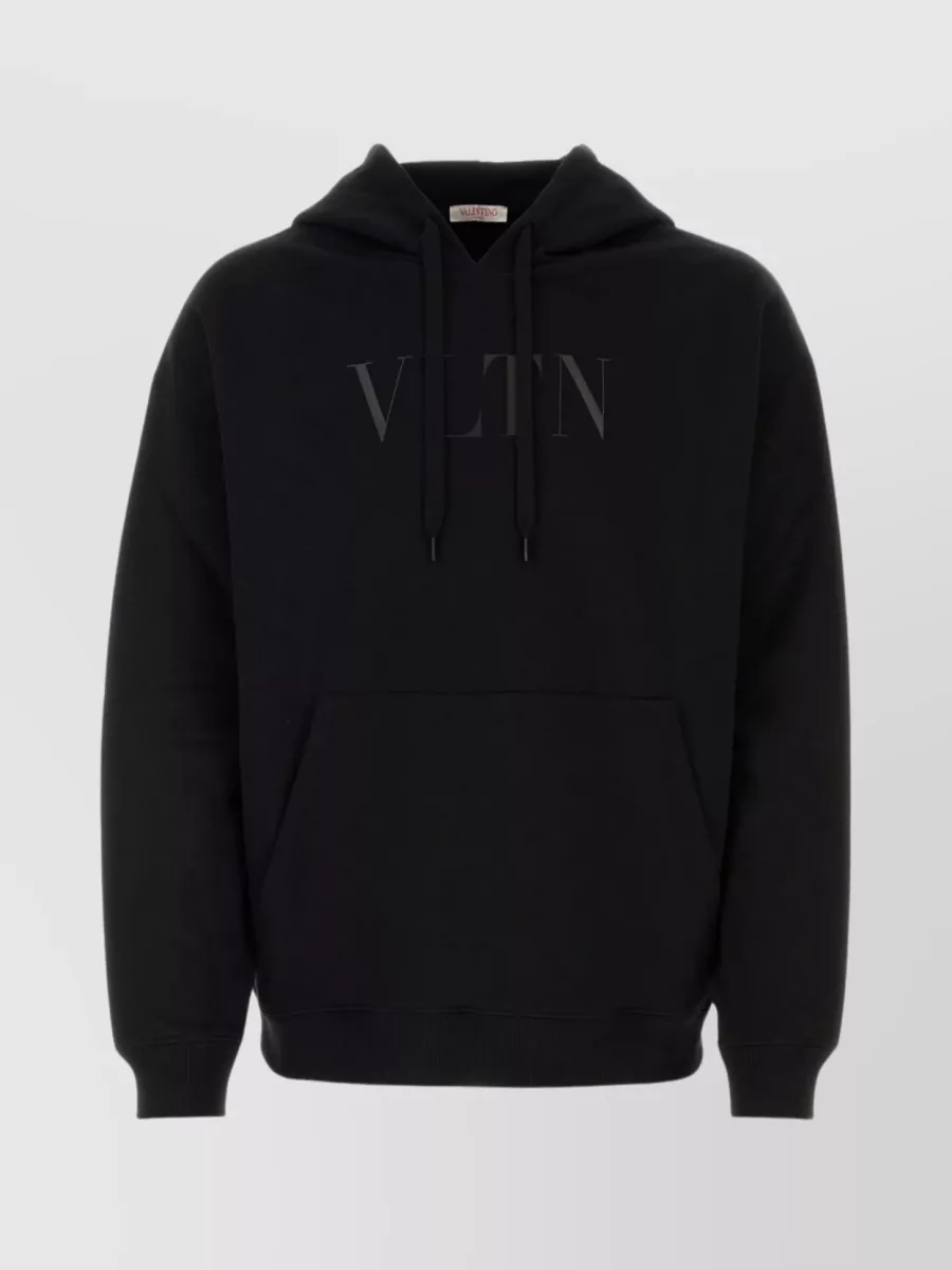 Shop Valentino Hooded Sweatshirt With Cotton Pouch Pocket In Black