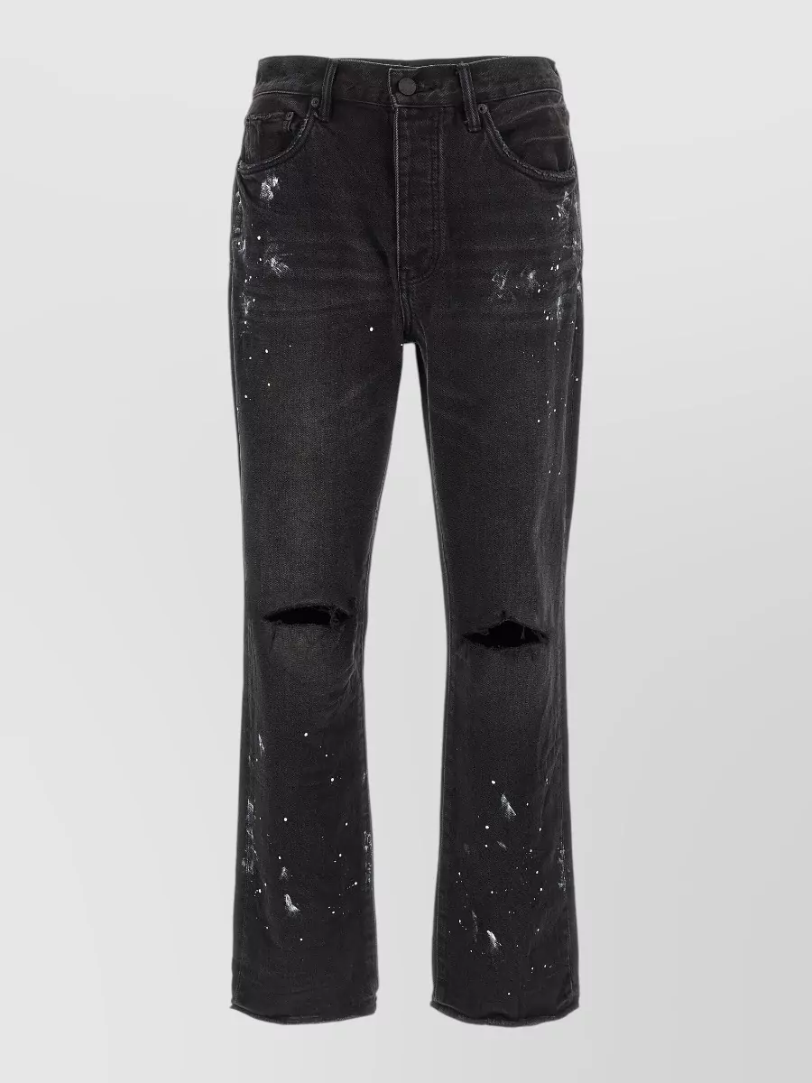 Purple denim mid-rise straight-leg jeans