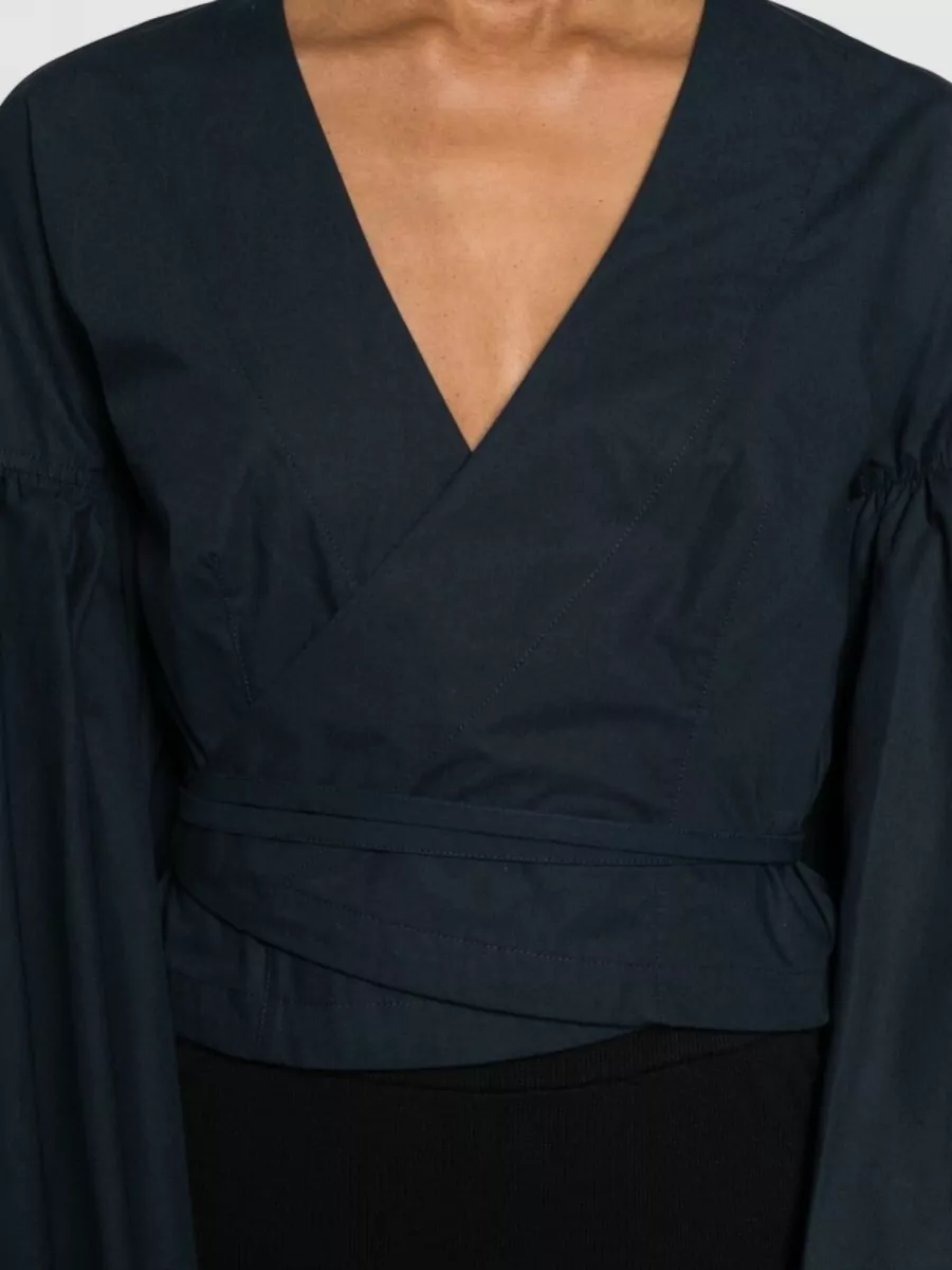 Jacquemus Cotton V-Neck Cropped Wrap Blouse