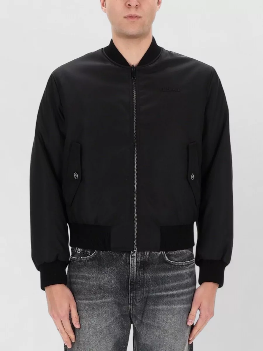 Versace Ribbed Cuffs Jacket Front Pockets Hem