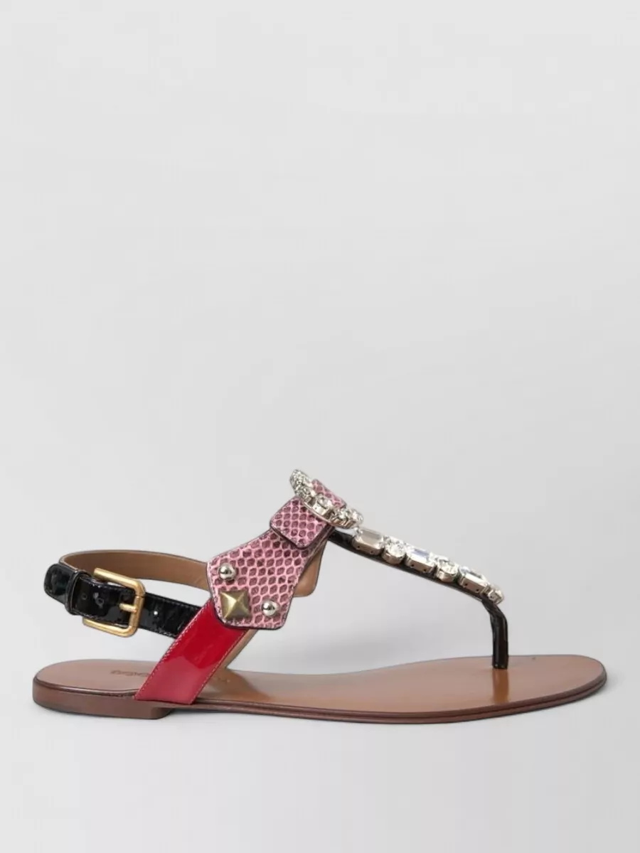 Dolce&Gabbana Leather Crystal-Embellished Slides