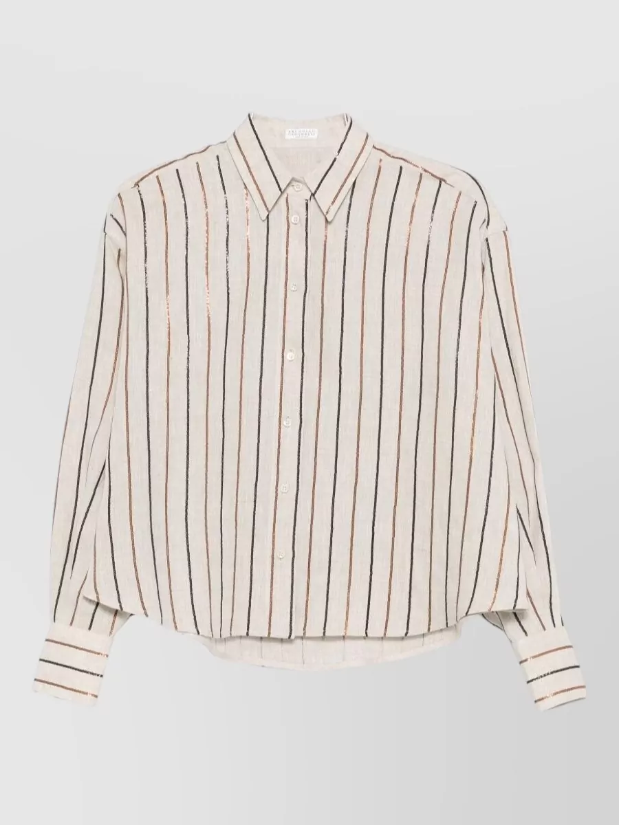 Brunello Cucinelli linen striped relaxed-fit long-sleeve shirt