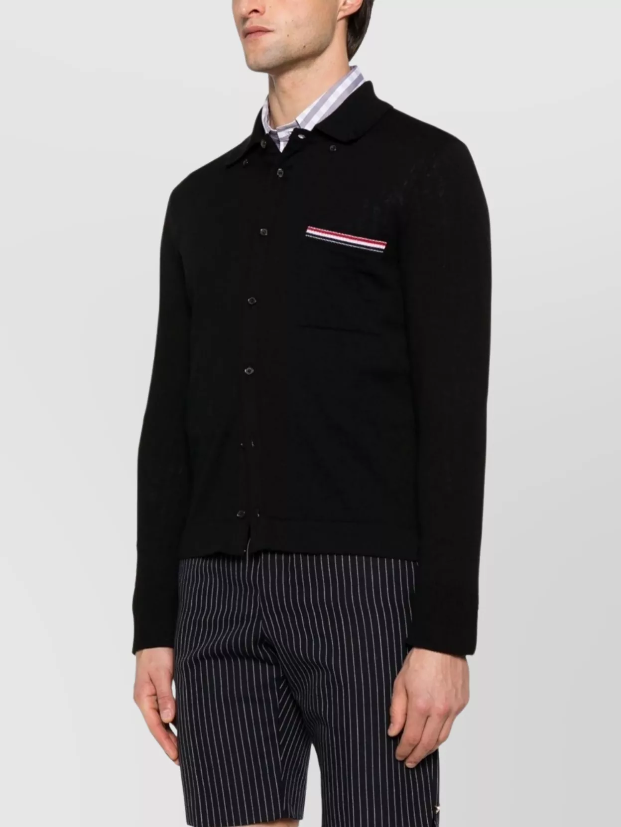 Thom Browne Wool Shirt With Long Sleeves And Striped Detail
