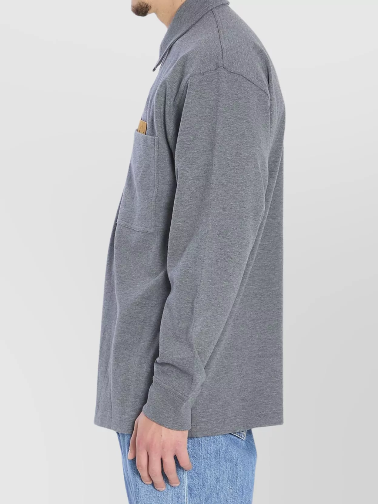 Bottega Veneta Layered Cotton Polo Suede Pocket In Gray