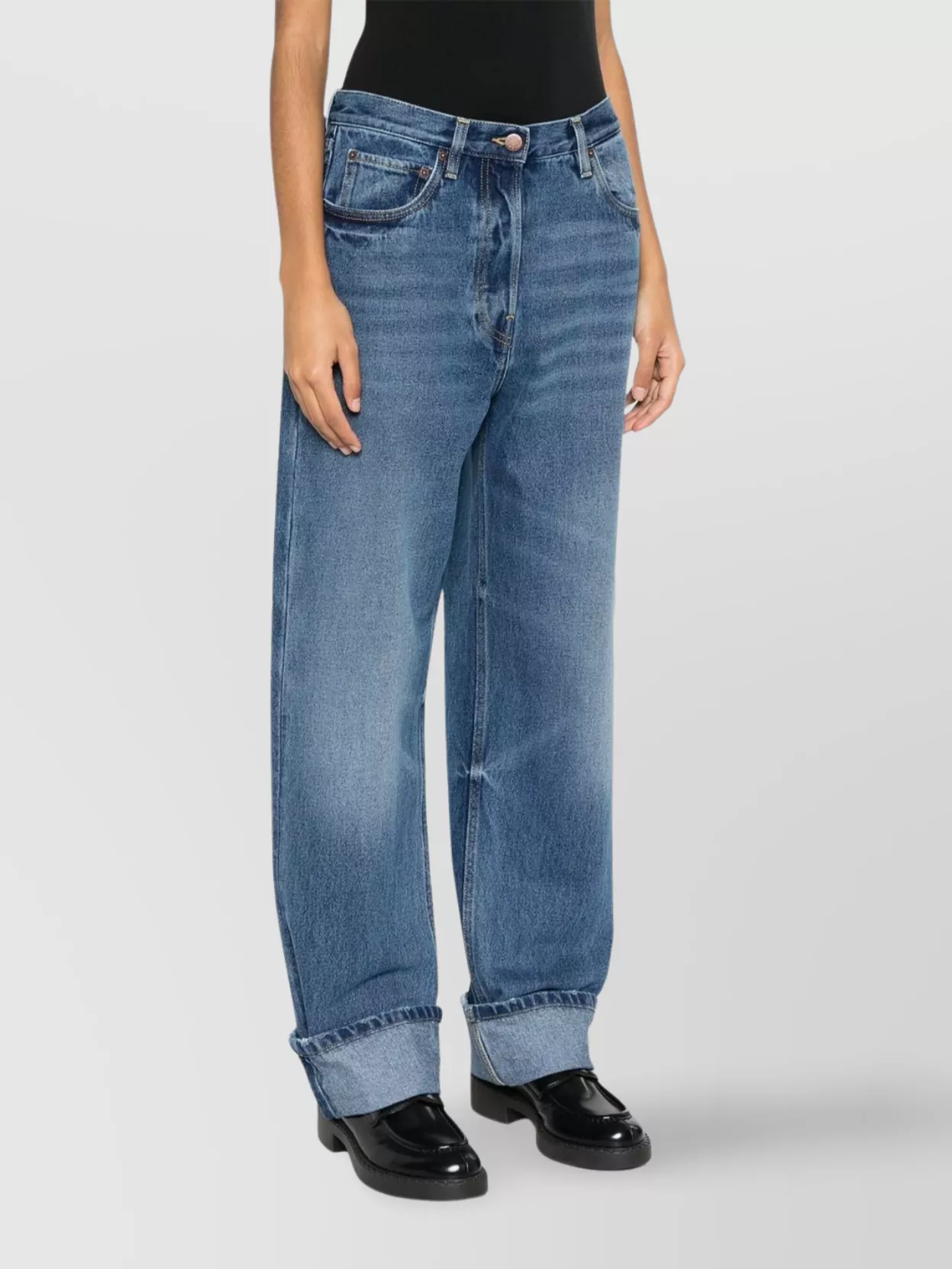 Prada Vintage Wide Leg Jeans With Used Finish In Blue