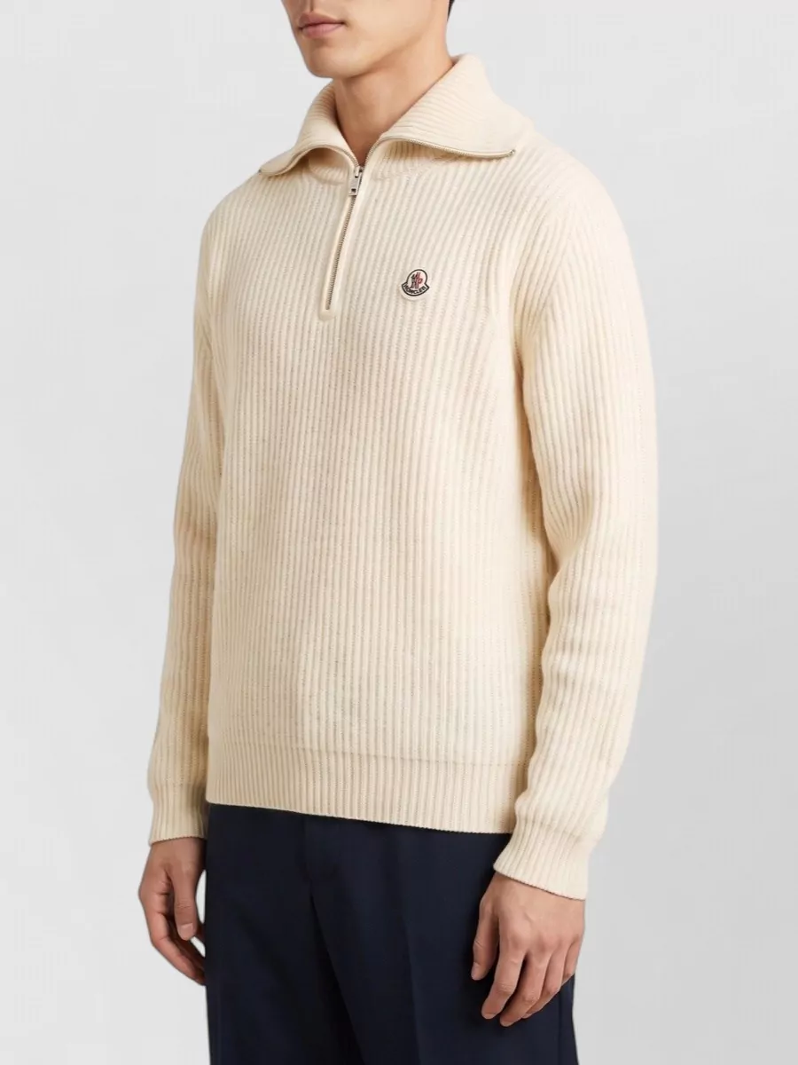 Moncler Ribbed Wool Half-Zip Turtleneck Sweater