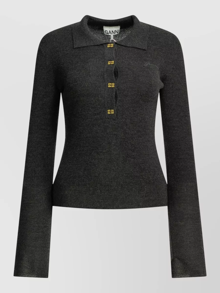 Ganni wool slim-fit polo sweater