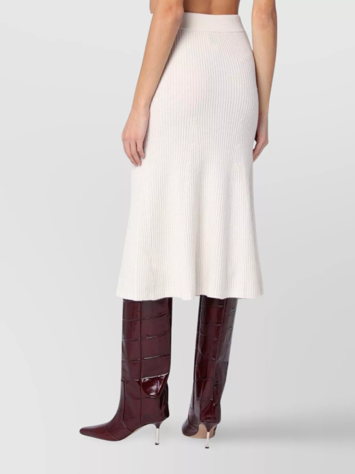 Calvin Klein Wool Flared Ribbed Skirt In White