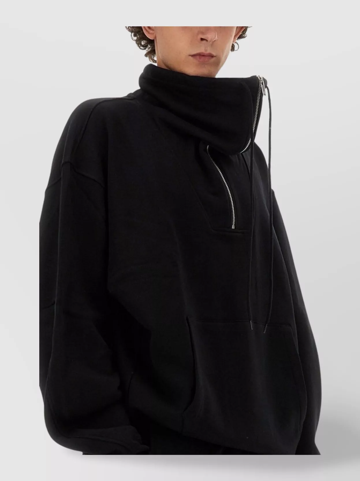 Helmut Lang High Collar Kangaroo Pocket Oversized Fit Ribbed Cuffs