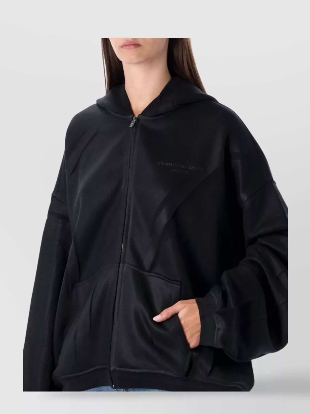 Alexander Wang Hooded Zip Jacket Crinkled Texture In Black