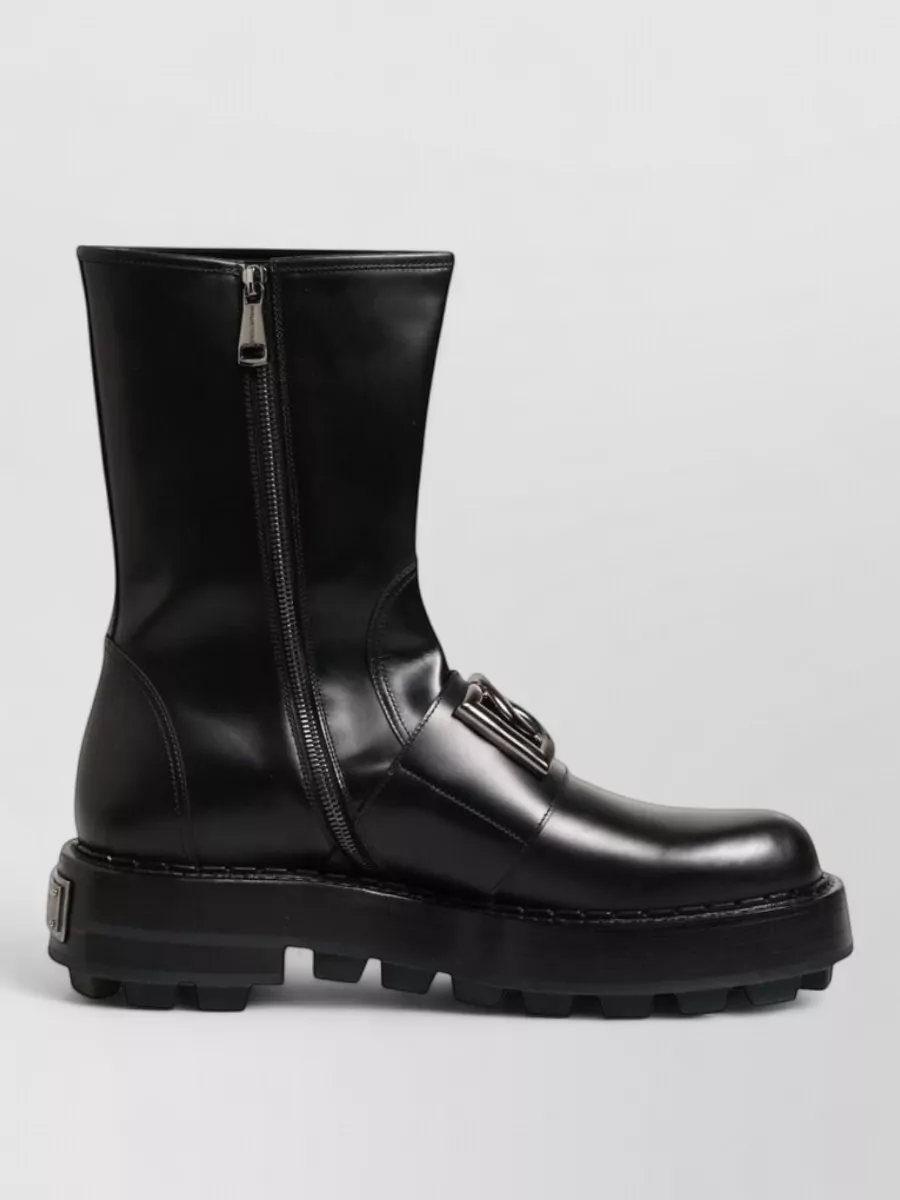 Dolce&Gabbana Leather Mid Calf Biker Boots