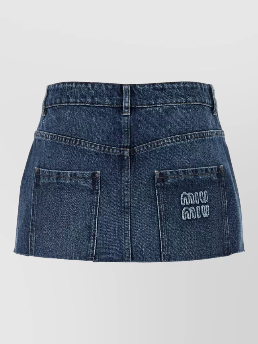 Miu Miu Casual Mini Skirt Frayed Hem In Blue