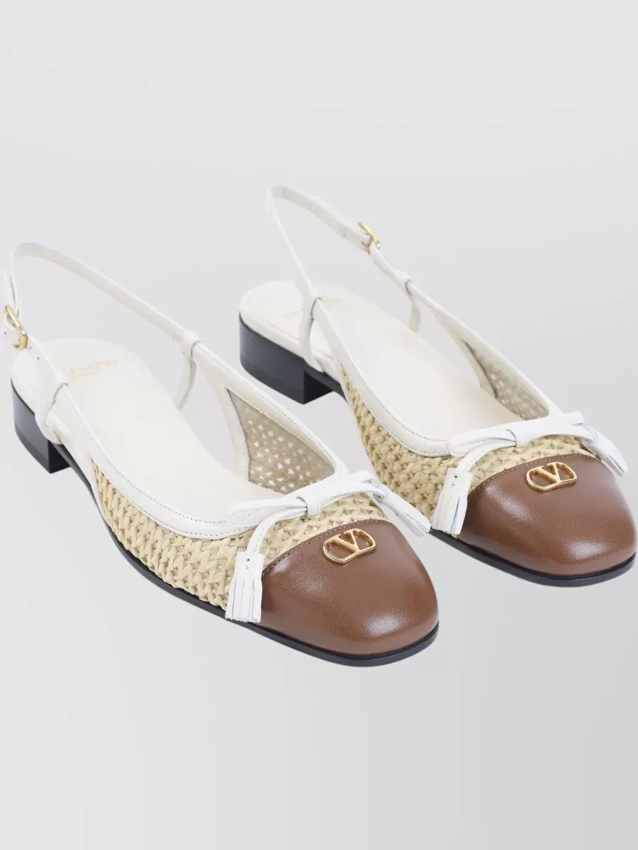 Valentino Garavani Leather Raffia Slingback Mules