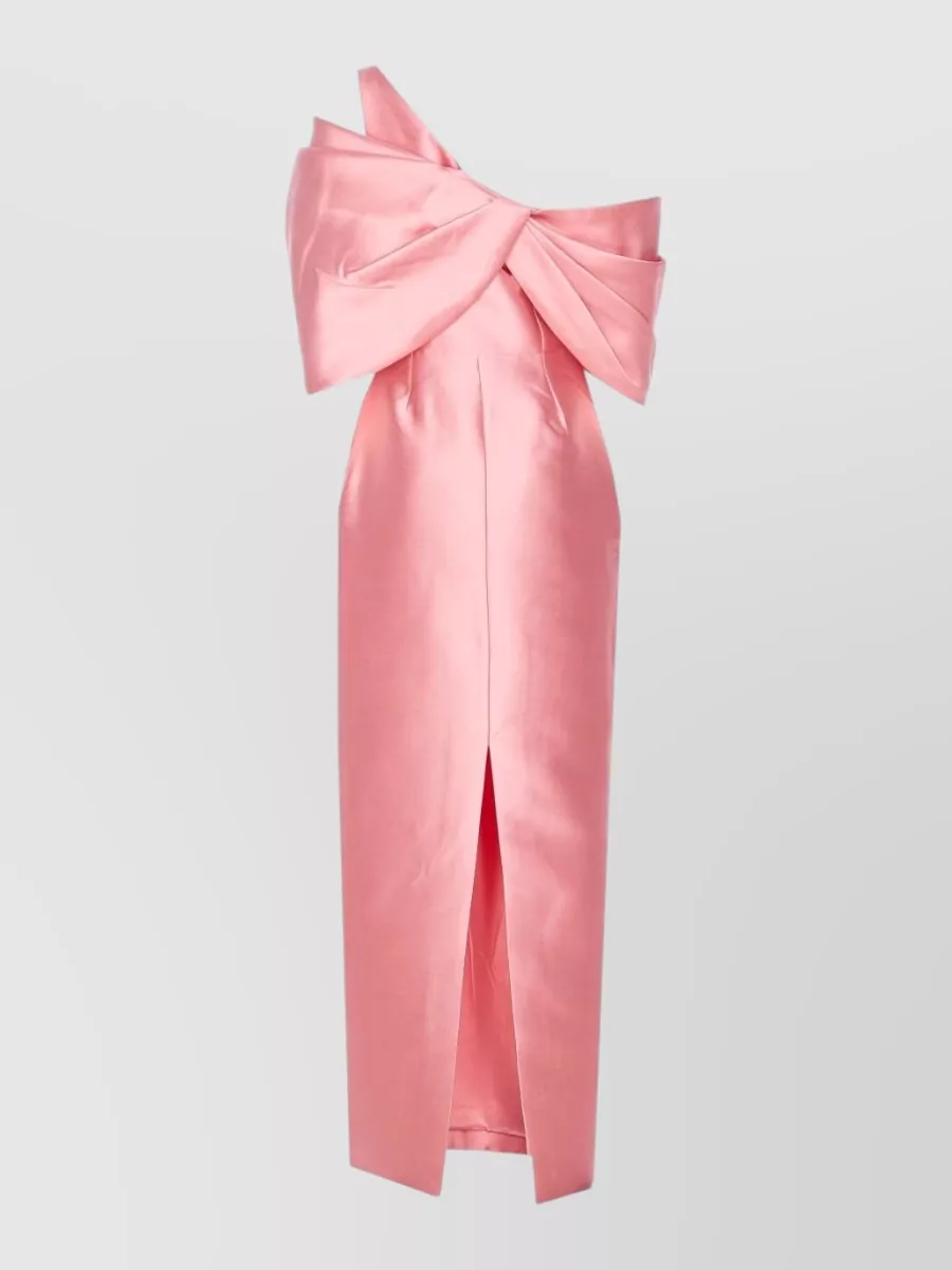 Solace London Asymmetric One-Shoulder Bow-Detail Midi Dress