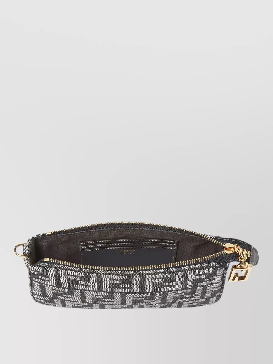 Fendi Baguette Pouch Denim Effect Ff Jacquard