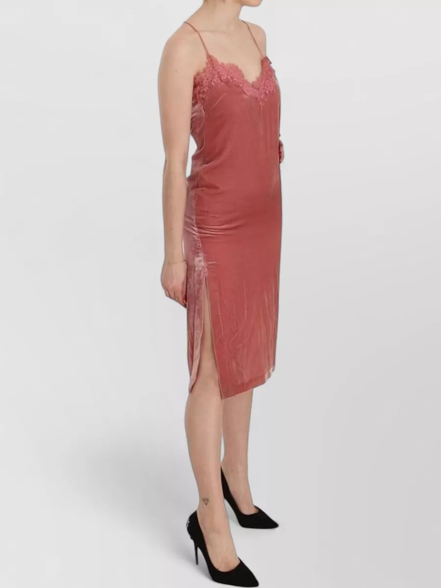 Pinko Silk Lace Trim V-Neck Slip Dress