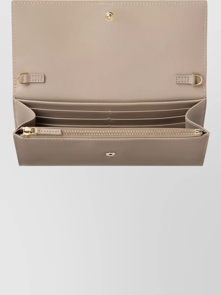 Fendi Calf Leather Continental Wallet With Chain