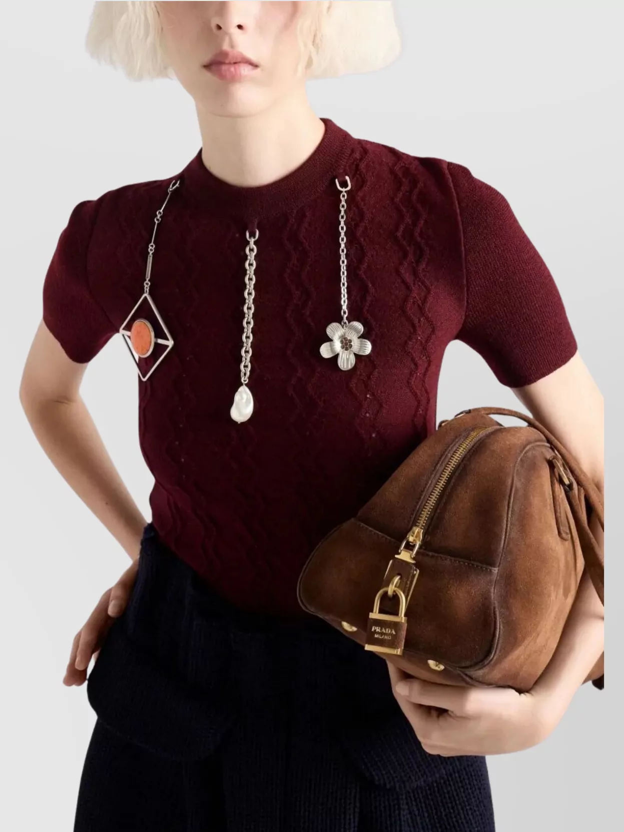 Prada Wool Sweater With Openwork Design And Chains