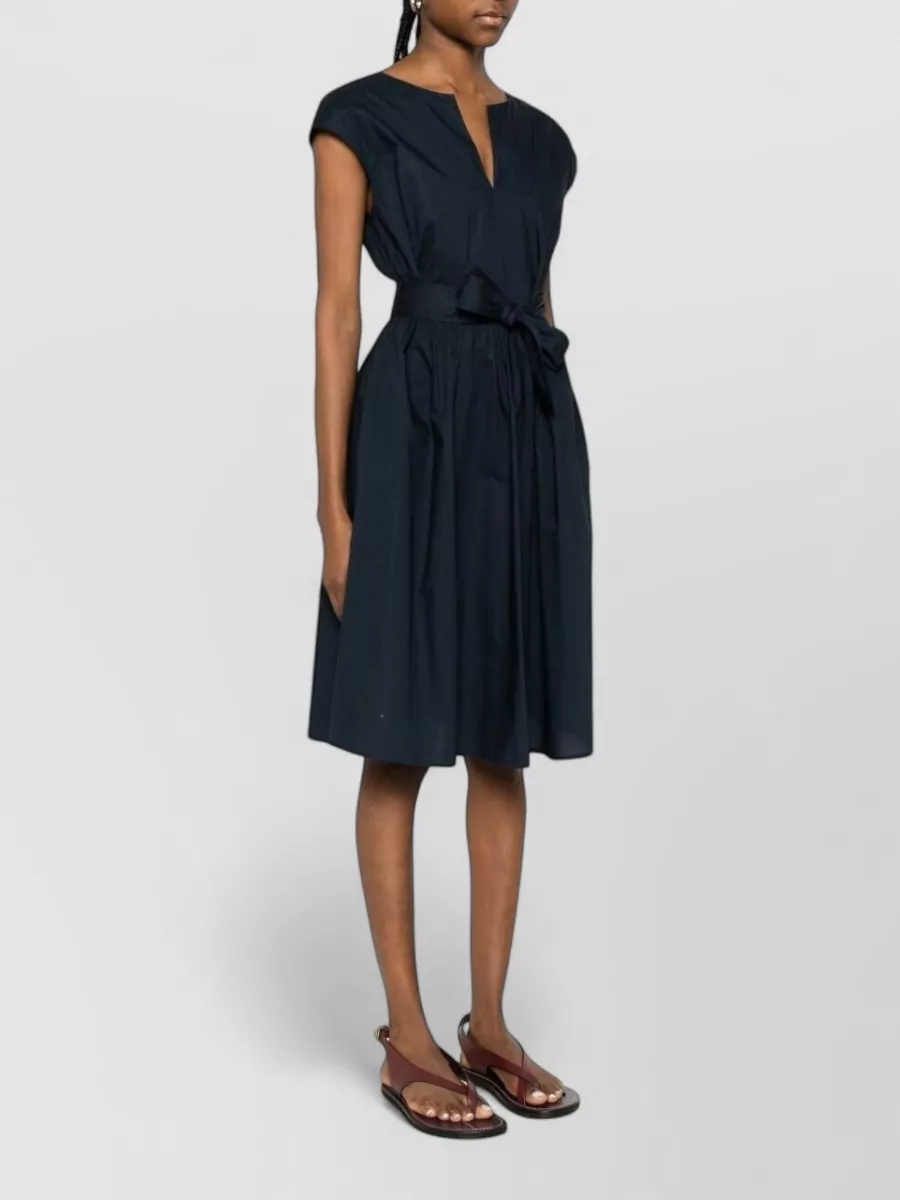 Woolrich Short Dress V Neckline Waist Tie Pockets