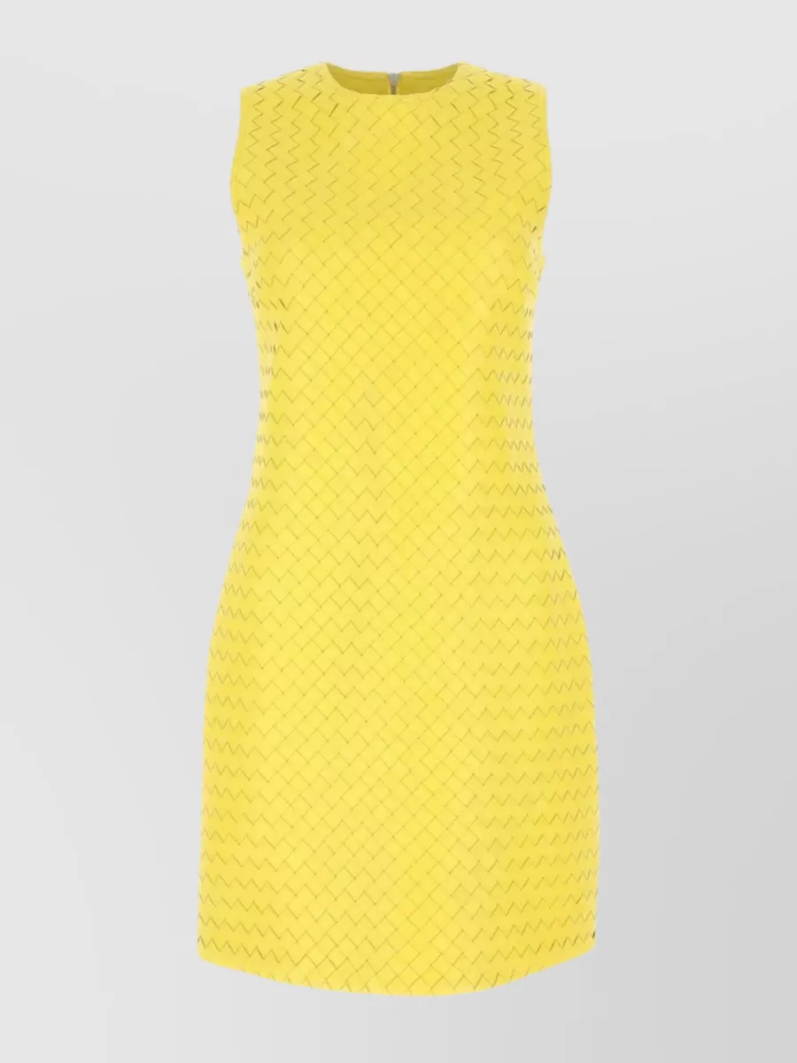 Shop Bottega Veneta Textured Sleeveless Round Neck Dress In Yellow