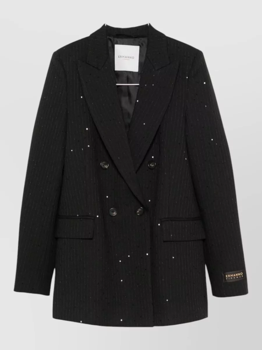 Ermanno Firenze Wool pinstripe sequin-embellished double-breasted blazer