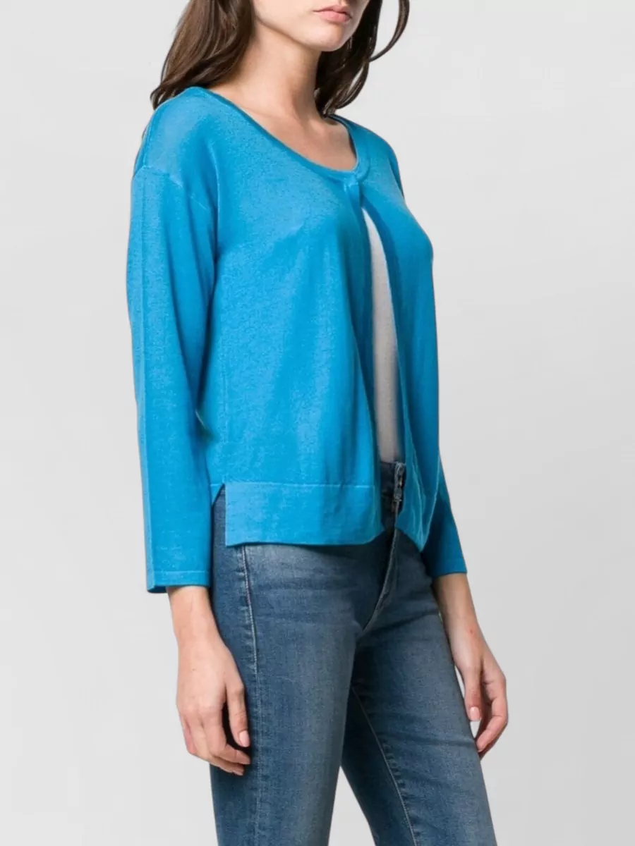 La Rose Fine-Knit Merino Wool Round-Neck Three-Quarter-Sleeve Cardigan