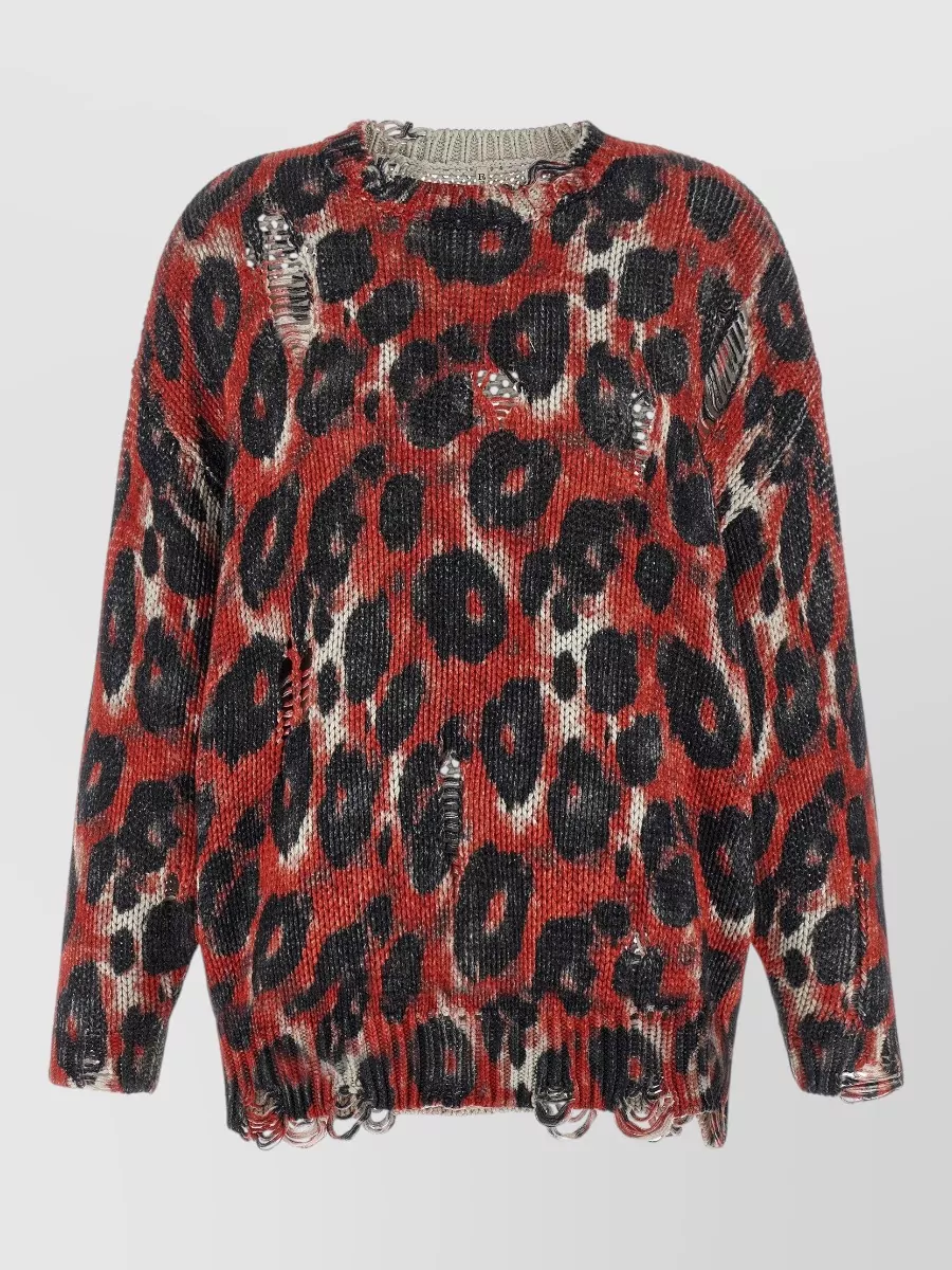 R13 Cotton animal-print distressed crew-neck long-sleeve sweatshirt