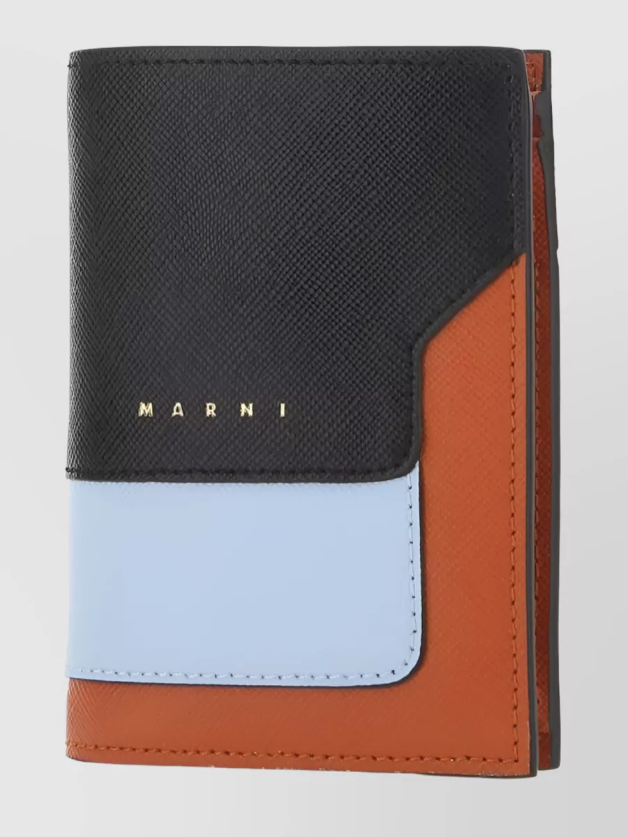 Shop Marni Calf Leather Color-block Bi-fold Wallet In Multicoloured