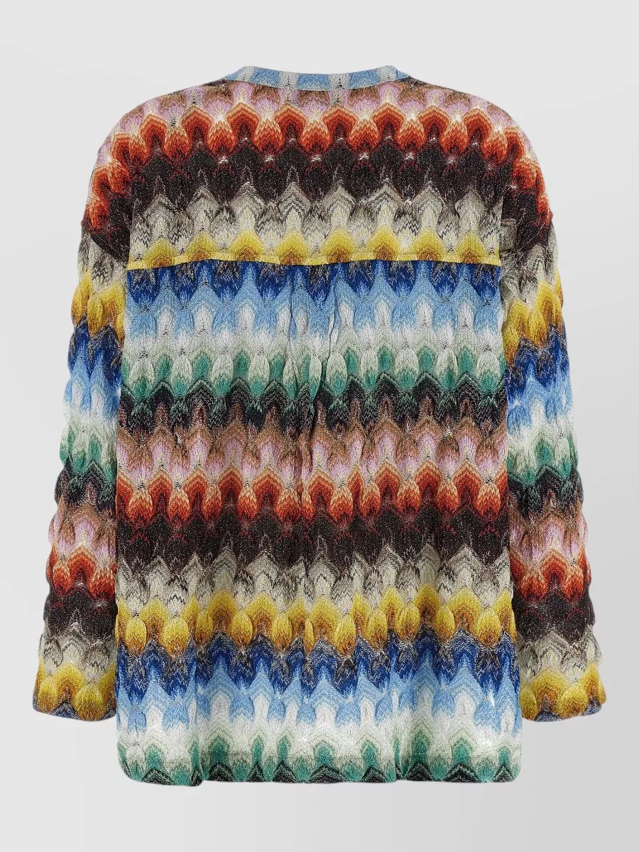 Missoni Metallic Zigzag Knit V-Neck Long-Sleeve Jumper