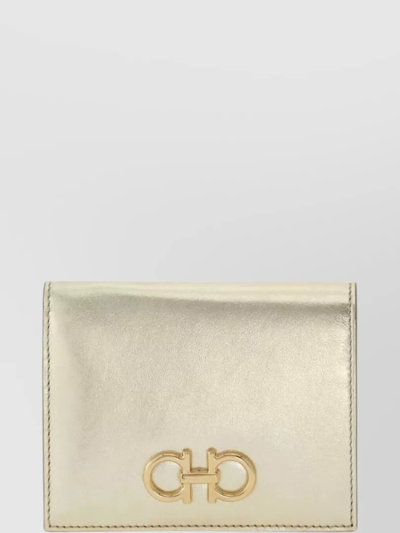 Ferragamo Compact Wallet Metallic Finish In White