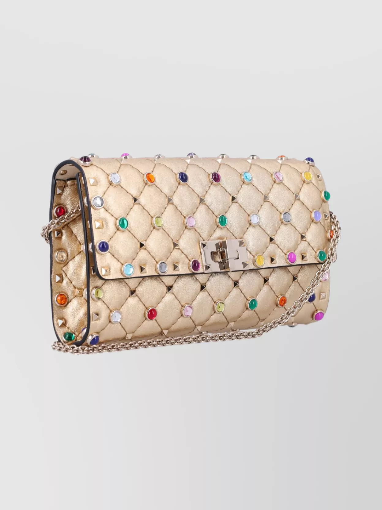 Valentino Garavani Rockstud Spike Multicolor Studded Shoulder Bag In Metallic Nappa