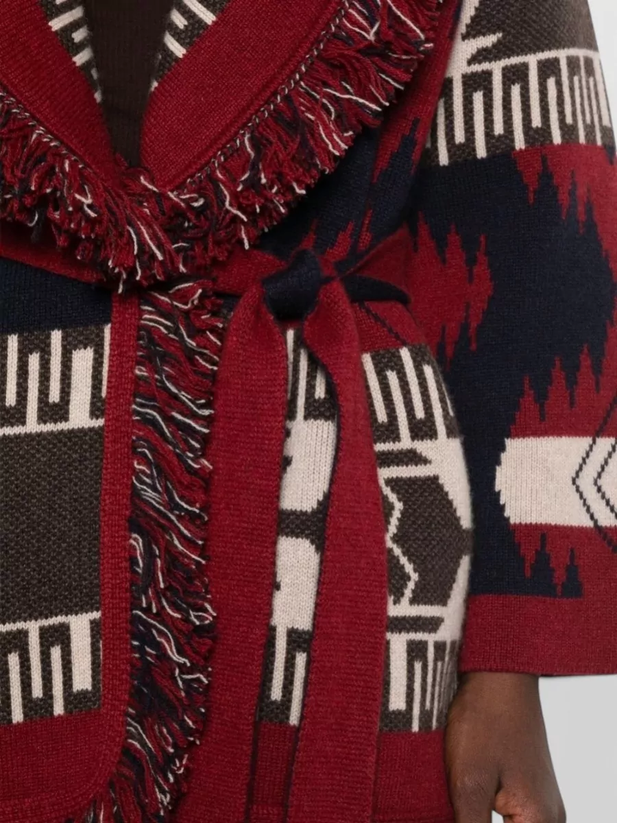 Alanui Cashmere Jacquard Fringe Belted Cardigan