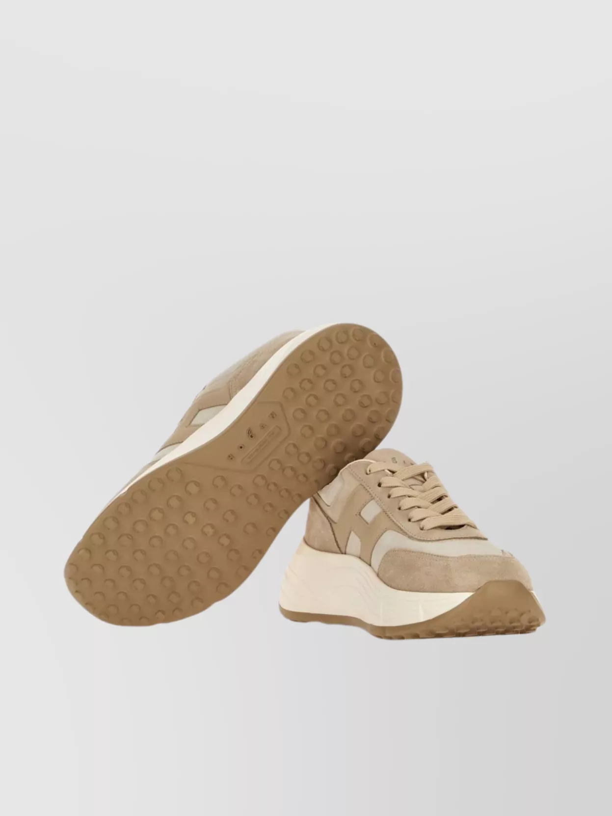 Hogan Panelled Design Leather Sneakers With Ridged Sole