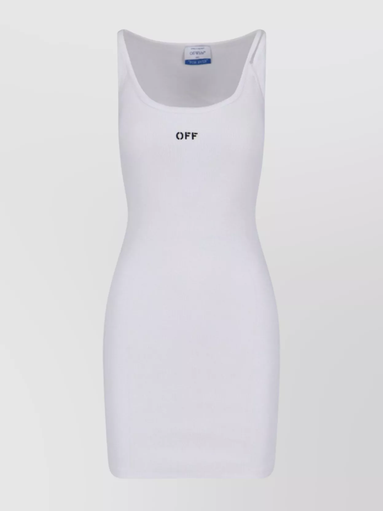 Off-white Fitted Ribbed Dress Scoop Neckline In White