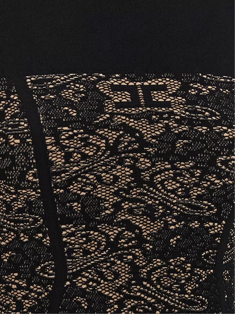 Elisabetta Franchi Jacquard High-Neck Long-Sleeve Mini Dress