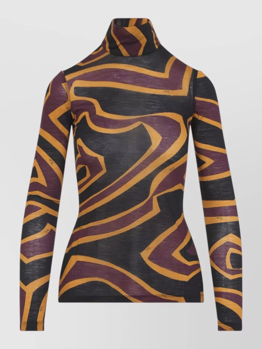 Pucci Virgin Wool Printed Turtleneck Long-Sleeve Top