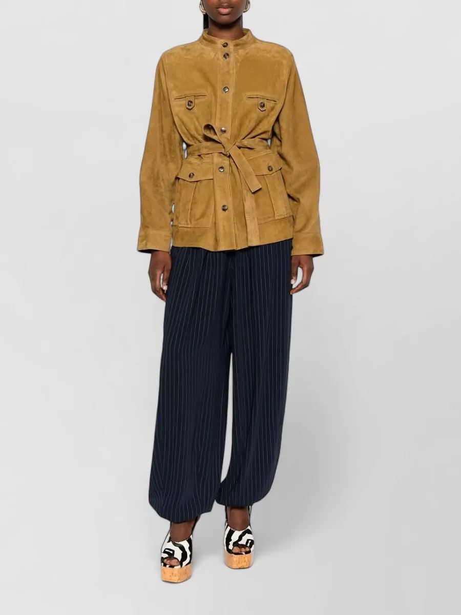 Yves Salomon Leather Single Breasted Coat