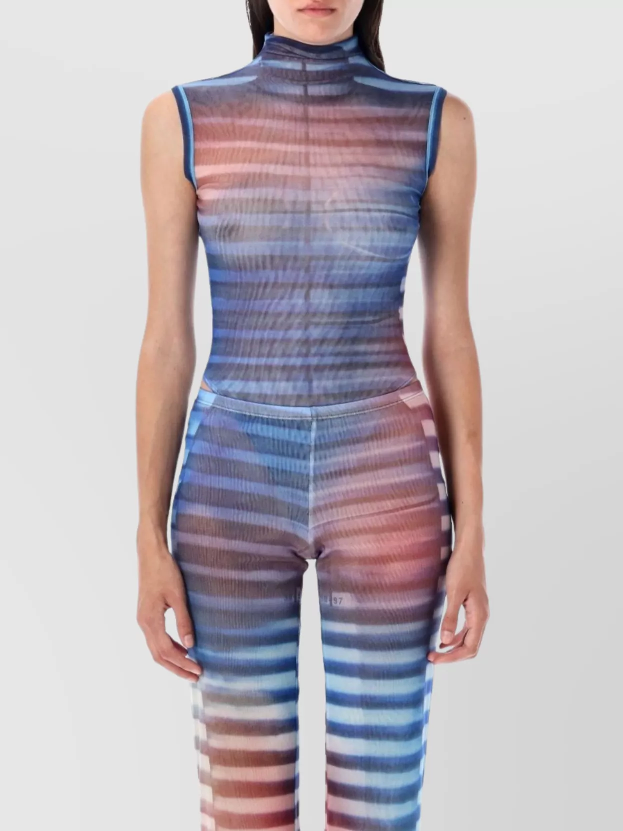 Jean Paul Gaultier Air Stripe Sheer Tulle Top In Multi