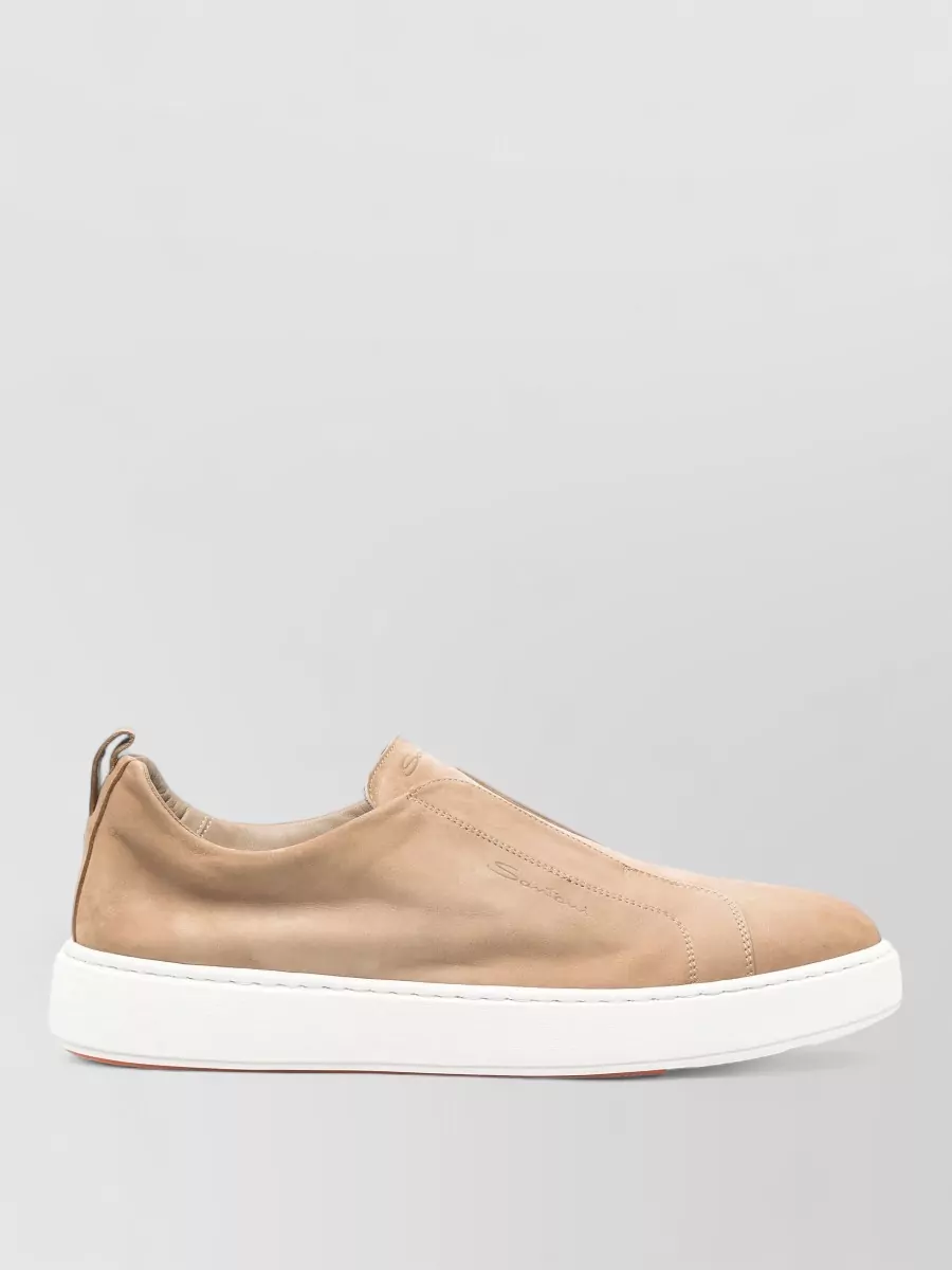 Santoni Nubuck Slip On Sneakers Contrast Sole
