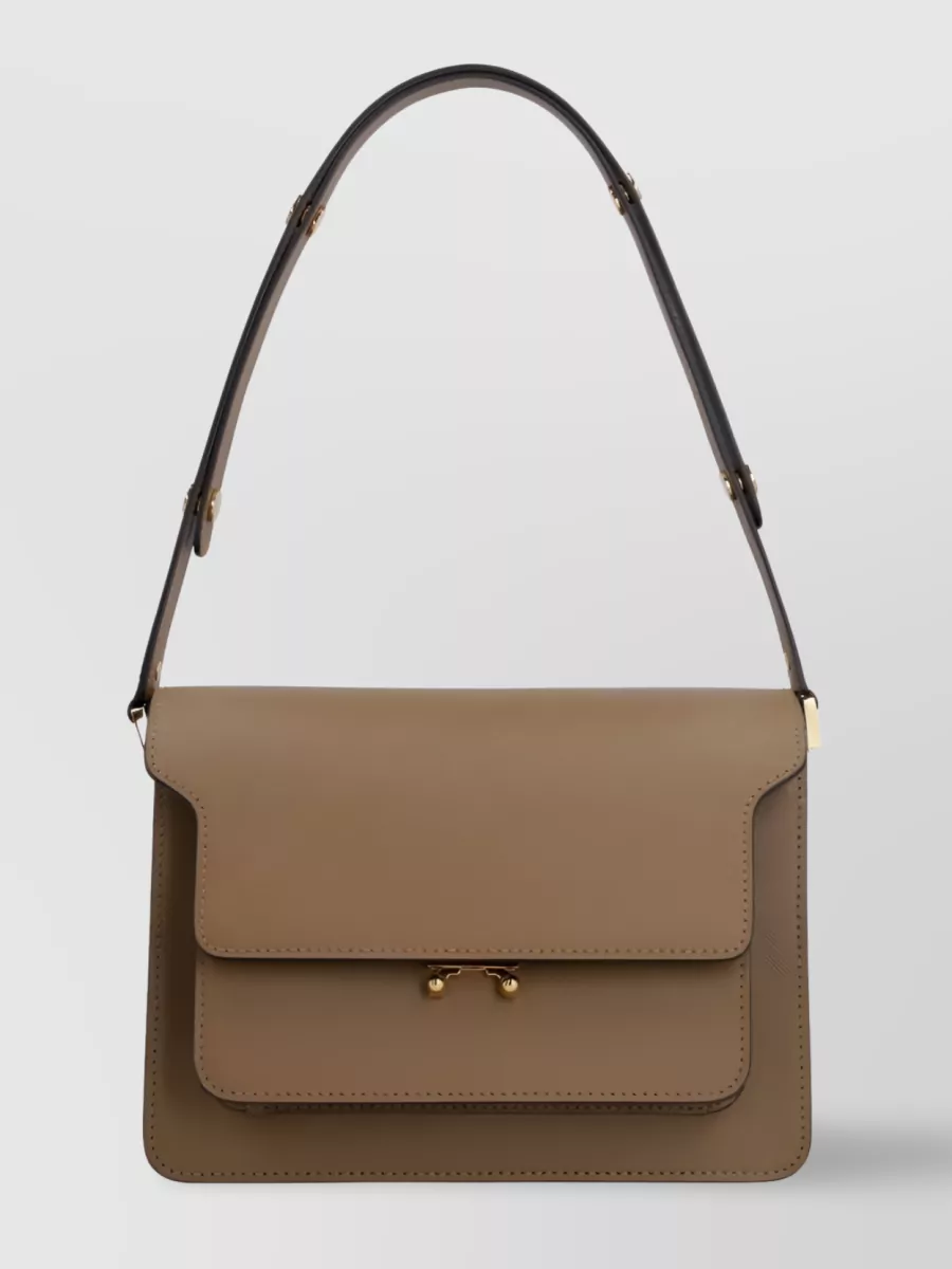 Shop Marni Trunk Shoulder Bag With Foldover Top And Accordion Interior In Brown