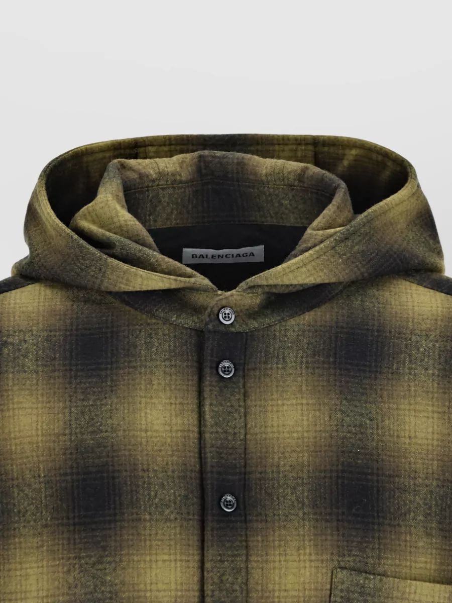 Balenciaga Wool Checked Hooded Overshirt Jacket