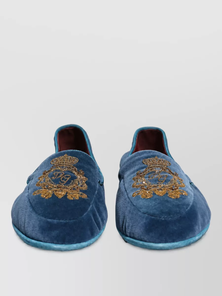 Dolce&Gabbana leather velvet embroidered slippers