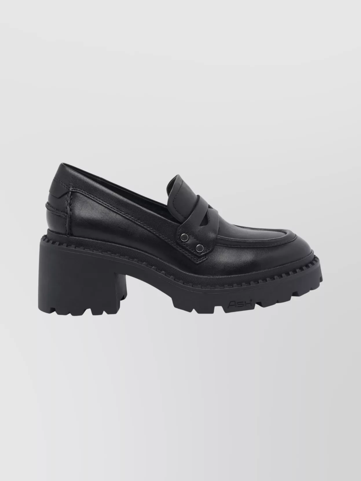 Ash Chunky Heel Leather Loafers With Penny Strap
