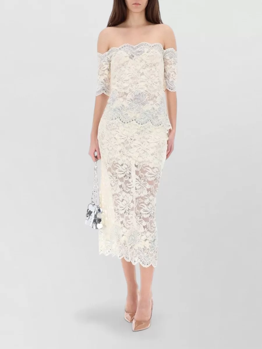 Paco Rabanne High Waist Floral Lace Skirt Sheer Design