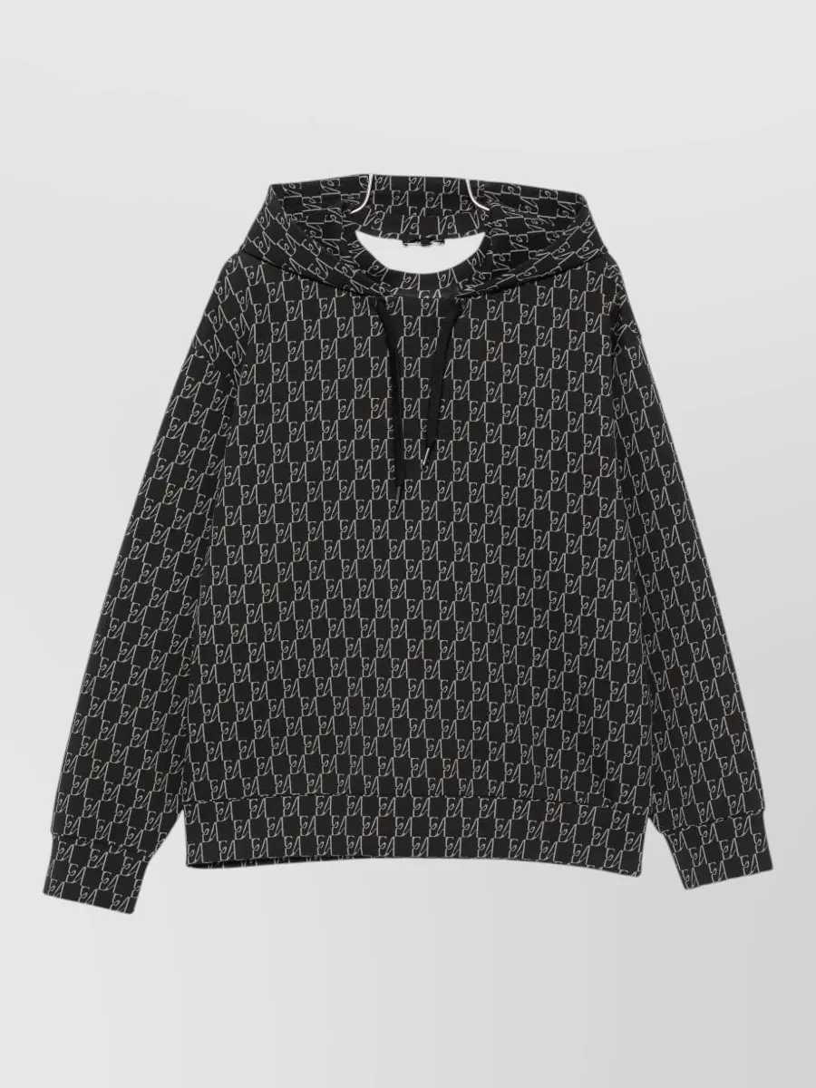 Emporio Armani ribbed cuff monogram print hoodie