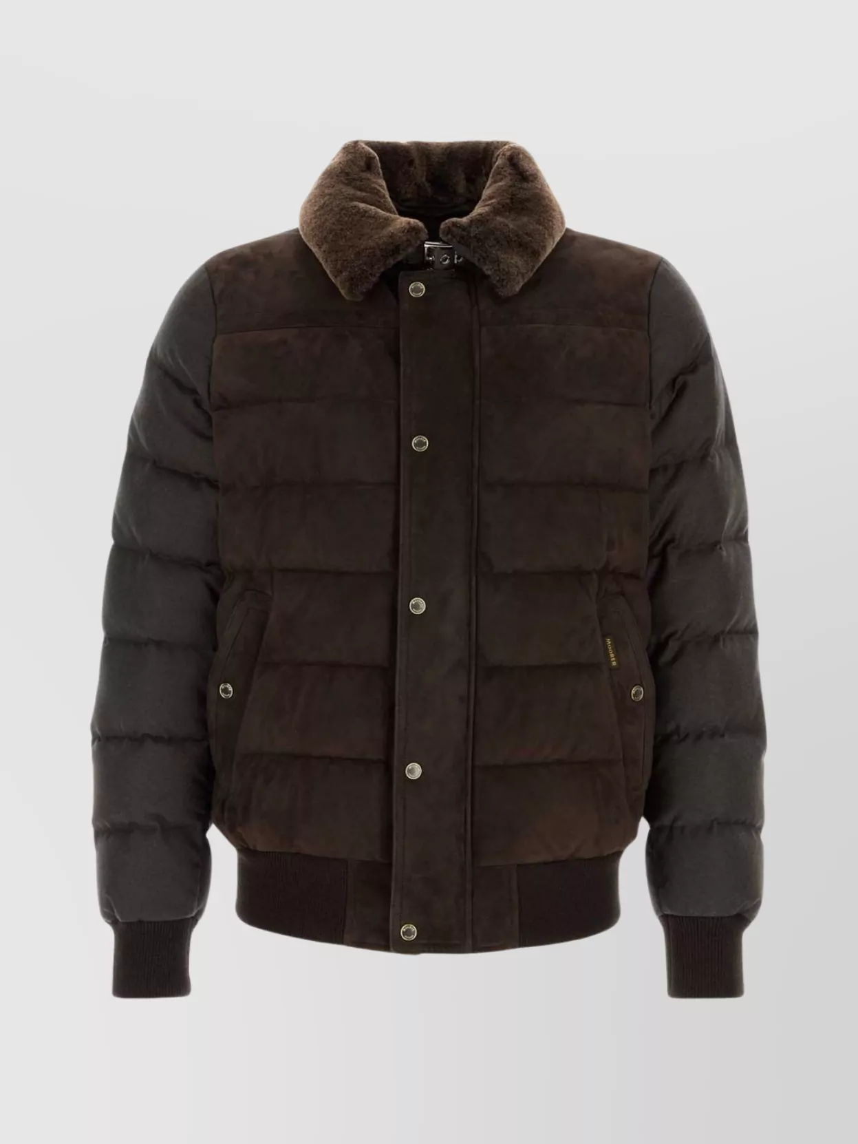 Moorer Viani Suede Padded Jacket With Shearling Collar In Brown